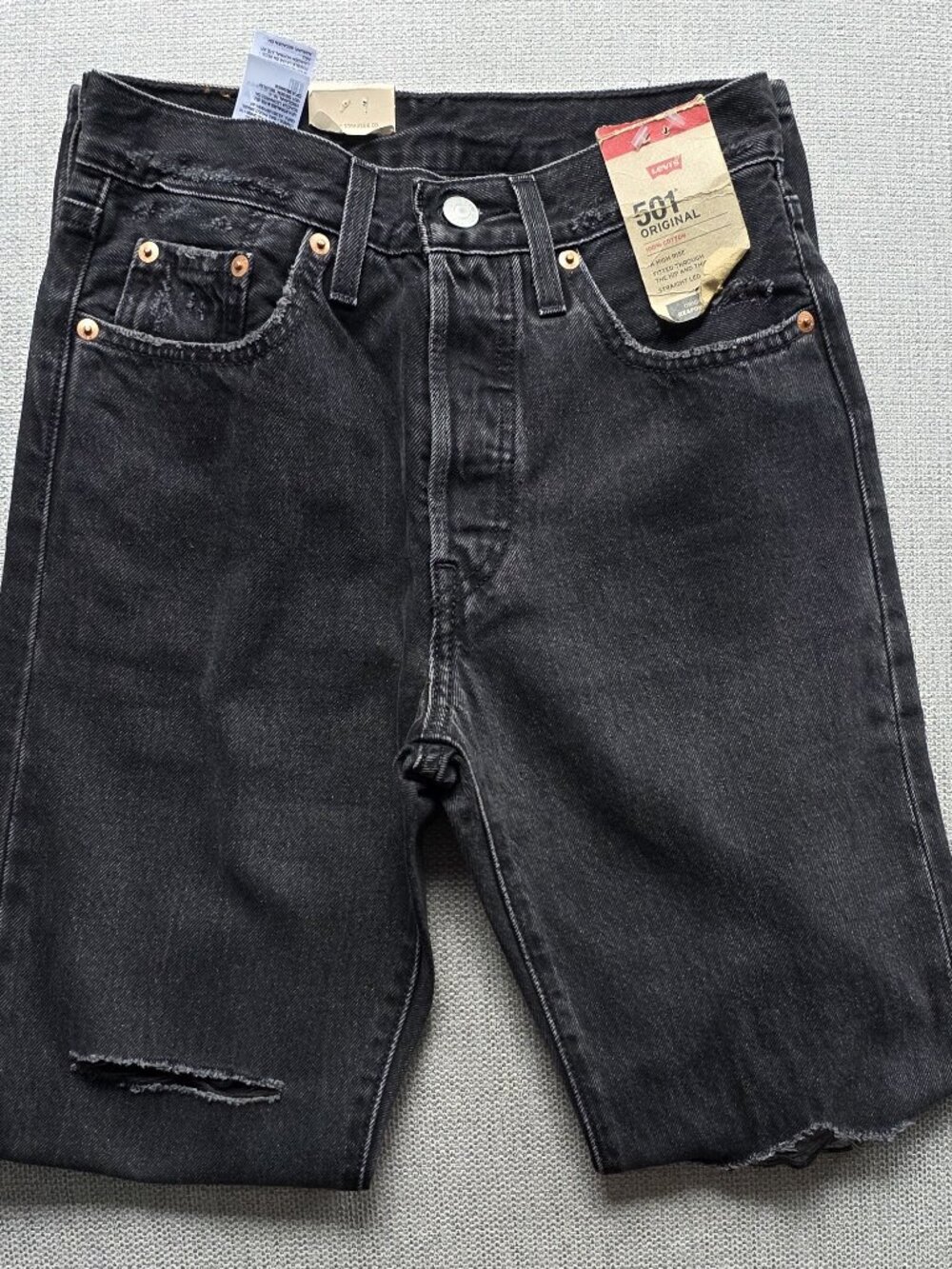 NWT Levi's 501 Original Fit Jeans - Black - Distressed - 24x30